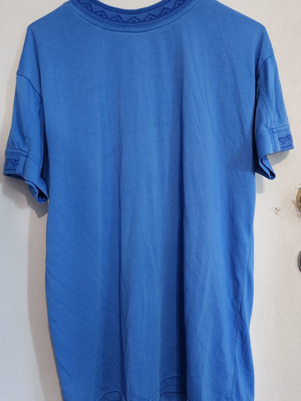 VTG 80s 90s Lady Footlocker Blue Tee Geometric Patterned Collar Sleeve M